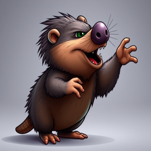 Illustration of a cartoon mole in a dynamic pose, detailed texture, vibrant colors, studio lighting, 50mm lens, f/2.8 aperture, ISO 100, shot with a DSLR camera.