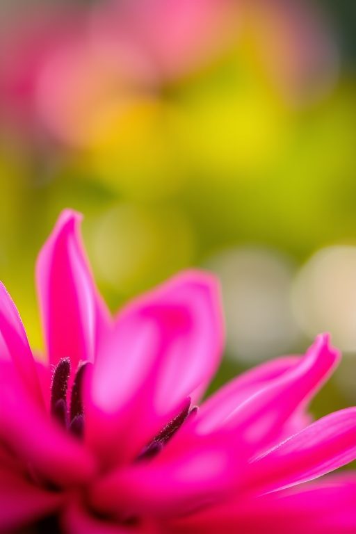 Capture a close-up of a vibrant pink flower with delicate petals, using a shallow depth of field to create a soft bokeh background, lens aperture set to f/2.8, focal length of 50mm, natural sunlight, DSLR camera, macro photography style.