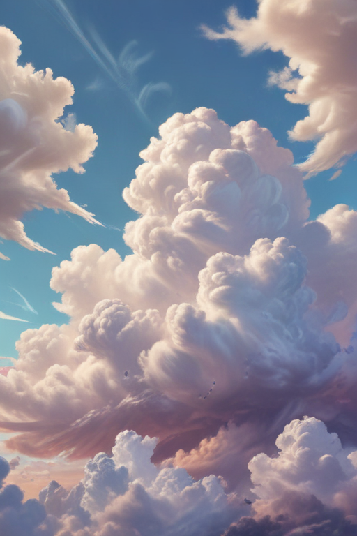 Majestic Cotton Candy Clouds Illuminated by the Soft Glow of Sunset