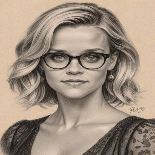 Exquisite Reese Witherspoon, pencil sketch, portrait of Bewitching woman 1925s in glasses, hair style beatnik, outline, clear lines, fine lines, 8k