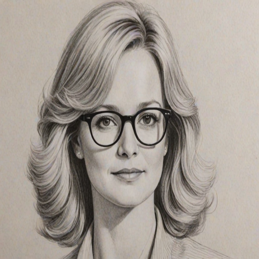 Charming Bonnie Hunt, pencil sketch, portrait of Comely woman 1979s in glasses, hair style beatnik, outline, clear lines, fine lines, 8k