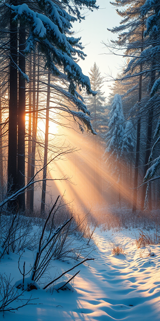 capture a serene winter forest landscape with mist rolling over snow-covered trees using a Canon EOS 5D Mark IV, 50mm lens, aperture f/8, ISO 100, shutter speed 1/200s, golden hour soft light, shallow depth of field for atmospheric effect
