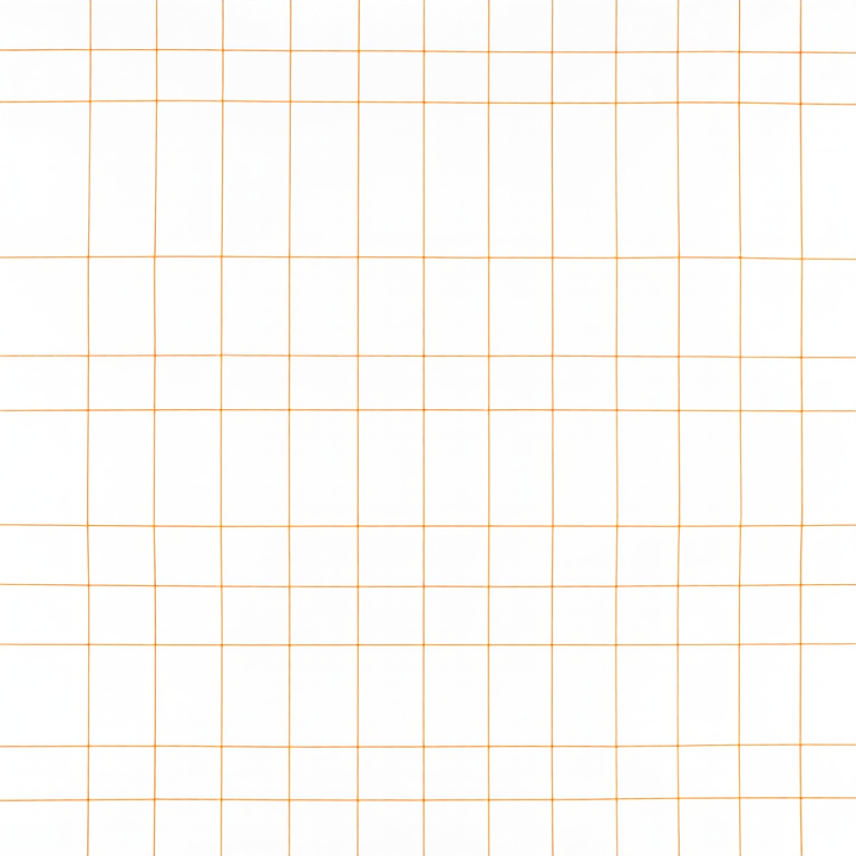 Create a high-resolution image of a grid pattern with orange and green lines on a white background, using a Canon EOS 5D Mark IV camera with a 50mm f/1.8 lens, aperture at f/8, ISO 200, and a shutter speed of 1/125s, shot from a top-down view for uniform lighting and clarity.