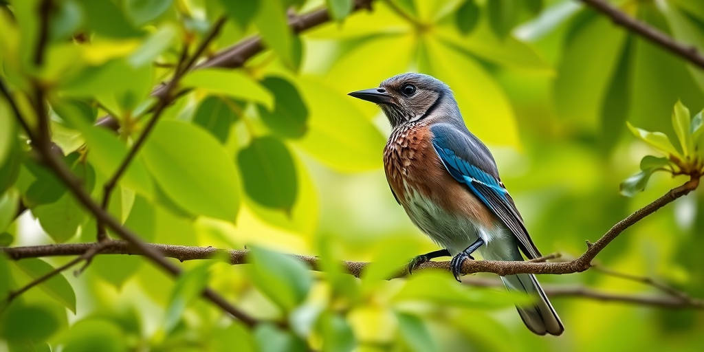 capture a detailed close-up of a Eurasian Jay perched on a tree branch surrounded by vibrant green leaves using a DSLR camera with a 70-200mm lens at f/4, ISO 200, shutter speed 1/500s, natural light, and a shallow depth of field to enhance the background blur.