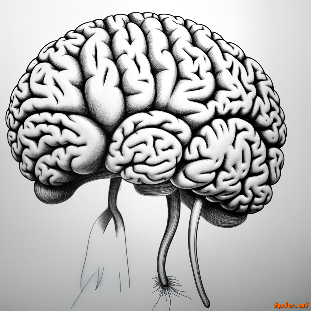 Intricate Black and White Illustration of a Human Brain with Roots