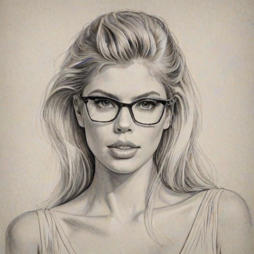 Enchanting Charlotte McKinney, pencil sketch, portrait of Alluring woman 1924s in glasses, hair style beatnik, outline, clear lines, fine lines, 8k