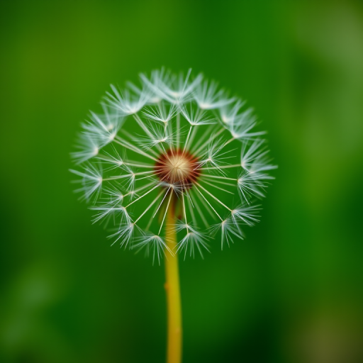 macro shot of dandelion seeds floating in the air with a blurred green background, ISO 100, f/2.8, 1/500s, shot with a Canon EOS R5 using a 100mm f/2.8 macro lens, soft focus style
