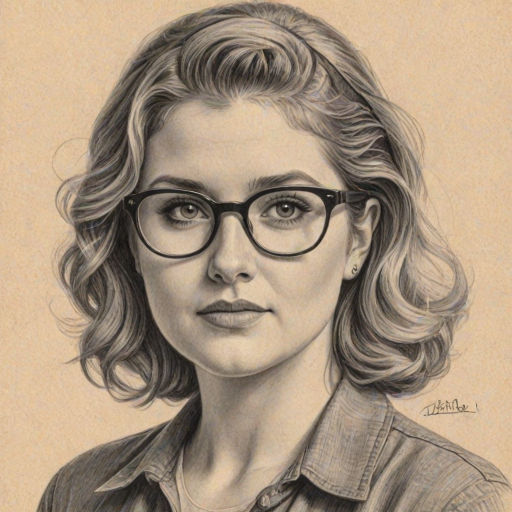 Bewitching Jillian Bell, pencil sketch, portrait of Pleasing woman 1956s in glasses, hair style beatnik, outline, clear lines, fine lines, 8k