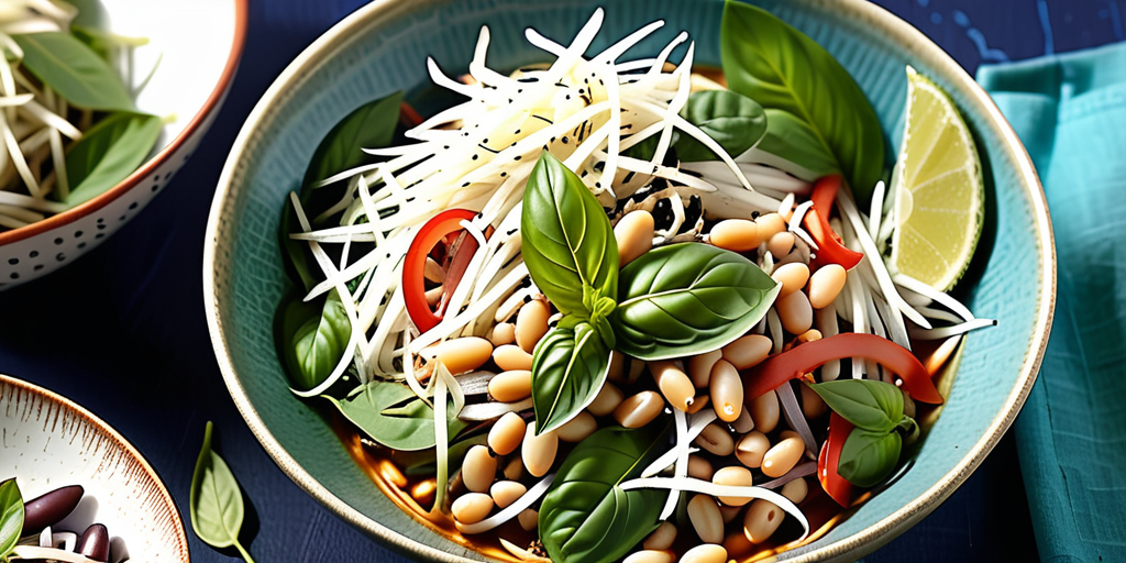 bowlful with thai basil and bean sprouts