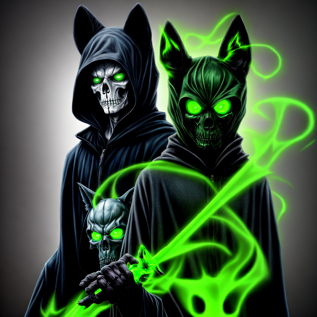 Reaper Wolves the grim reaper with glowing green aura and eyes with wolf ears and ...