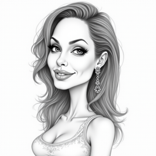 Angelina jolie caricature. A pencil-drawn caricature of the actress Angelina Jolie