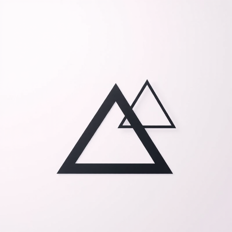 Create an image of two interlocking triangles in a sleek modern design, incorporating a soft gradient background, shot with a Canon EOS R5 at f/2.8, ISO 100, 1/60 sec, in a wide-angle view, using a high-quality HDR style for enhanced color and detail.