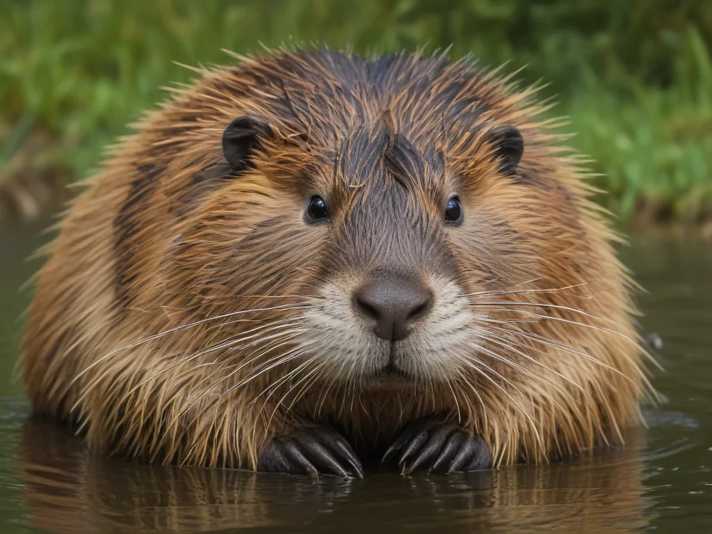 A Curious Beaver Peering Out from the Tranquil Waters of Nature.