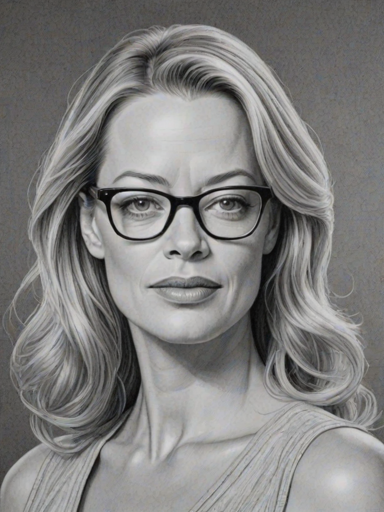 Exquisite Jeri Ryan, pencil sketch, portrait of Attractive woman 1934s in glasses, hair style beatnik, outline, clear lines, fine lines, 8k