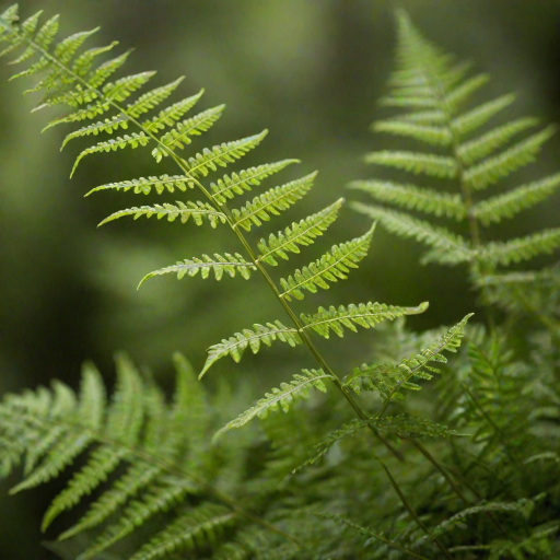 macro shot of green fern leaves with a blurred background, ISO 200, f/2.8, 1/100 sec, natural lighting, DSLR camera, shallow depth of field