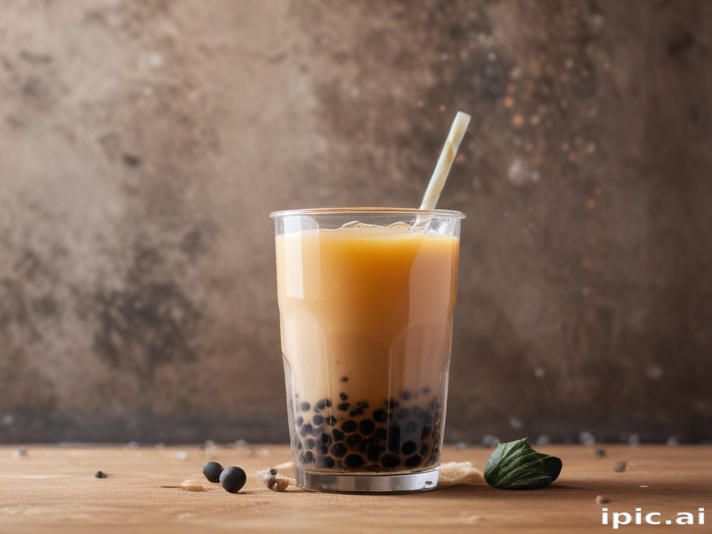 Tapioca Sphere Tea Refreshing Bubble Tea with Tapioca Pearls in a Glass Cup