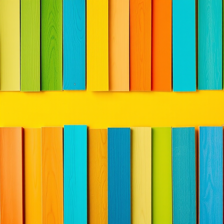 Create an image of nine colorful bookmarks arranged in three rows of three, with varying shades of green, yellow, orange, turquoise, and blue, captured with a DSLR camera at f/4, ISO 100, 50mm lens, in a top-down perspective to enhance clarity and vibrancy.