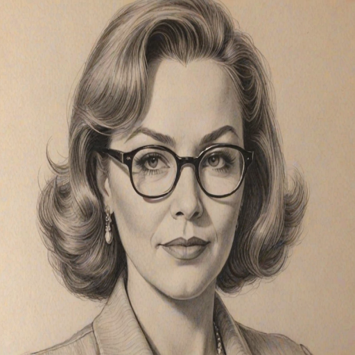 Alluring Rosanne Barr, pencil sketch, portrait of Resplendent woman 1939s in glasses, hair style beatnik, outline, clear lines, fine lines, 8k