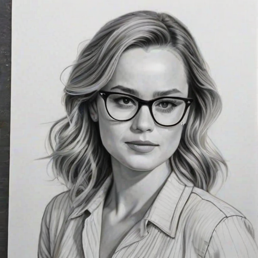 Lovely Brie Larson, pencil sketch, portrait of Fetching woman 1953s in glasses, hair style beatnik, outline, clear lines, fine lines, 8k