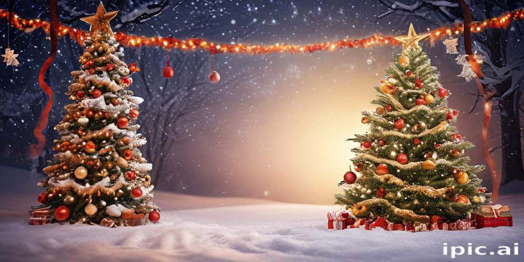 Two Festively Decorated Christmas Trees Amidst a Snowy Winter ...