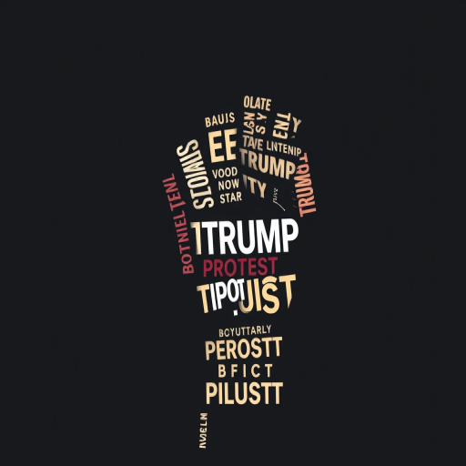 Create a stylized graphic of a raised fist composed of words like "Defy," "Trump," "Boycott," and "Protest" in varying colors and sizes against a contrasting background, using a DSLR camera, 50mm lens, f/2.8 aperture, ISO 100, and a shallow depth of field for enhanced clarity and detail.