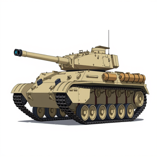 high-resolution illustration of a military tank in side profile view, showing detailed features and textures, captured with a DSLR camera, 50mm lens, f/8 aperture, soft natural lighting, focus on sharp details and contrast