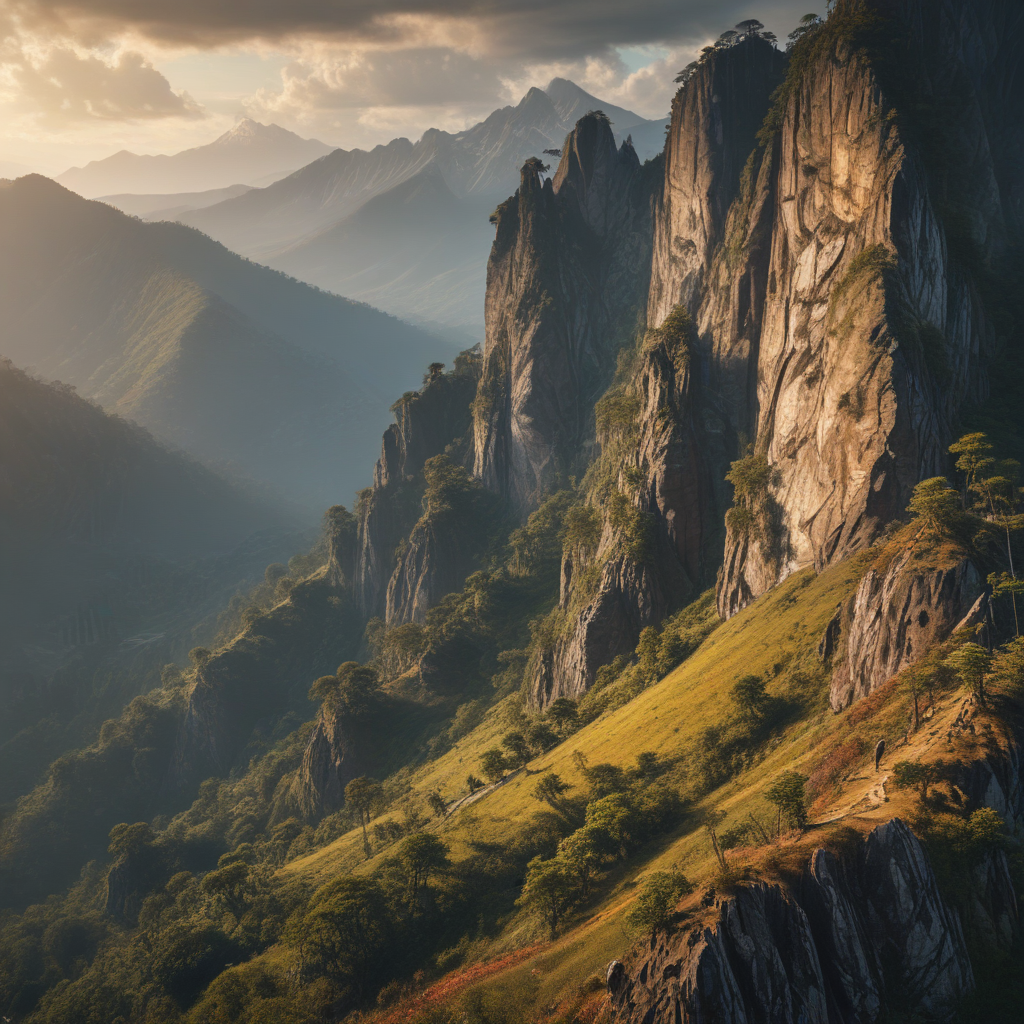 Majestic Mountain Landscape at Sunrise with Dramatic Peaks and Lush ...