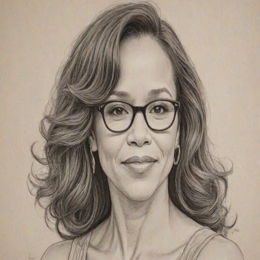 Wonderful Rosie Perez, pencil sketch, portrait of Beauteous woman 1941s in glasses, hair style beatnik, outline, clear lines, fine lines, 8k