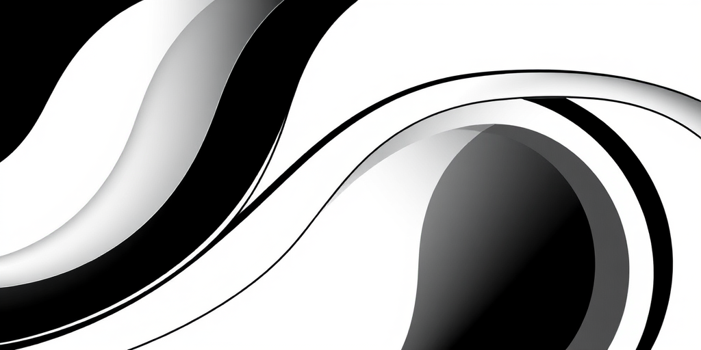 Create a high-resolution image of an abstract black and white illustration featuring smooth curves and minimalistic details, shot with a Canon EOS R5 at f/2.8, ISO 100, 1/200 sec, with a shallow depth of field and soft lighting, focusing on the elegance of the lines.
