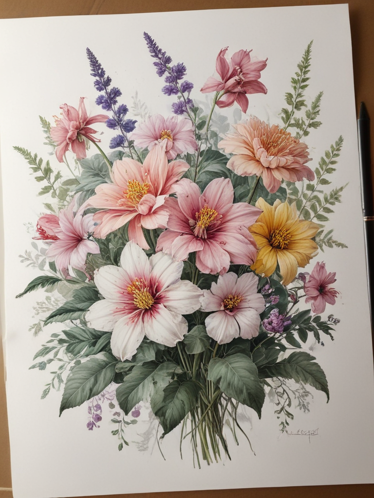 Vibrant Floral Arrangement Featuring Various Colorful Flowers and Lush ...