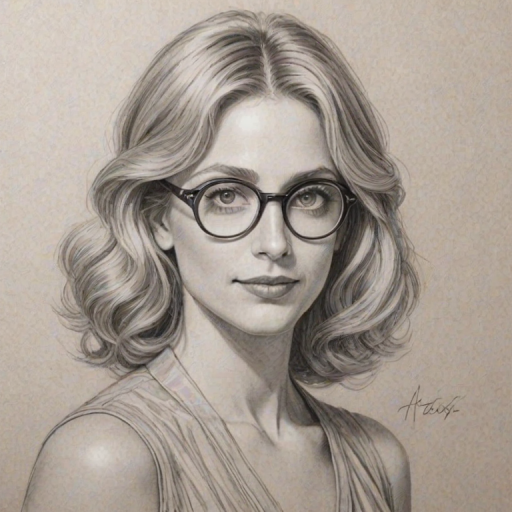 Enchanting Helen Slater, pencil sketch, portrait of Radiant woman 1920s in glasses, hair style beatnik, outline, clear lines, fine lines, 8k