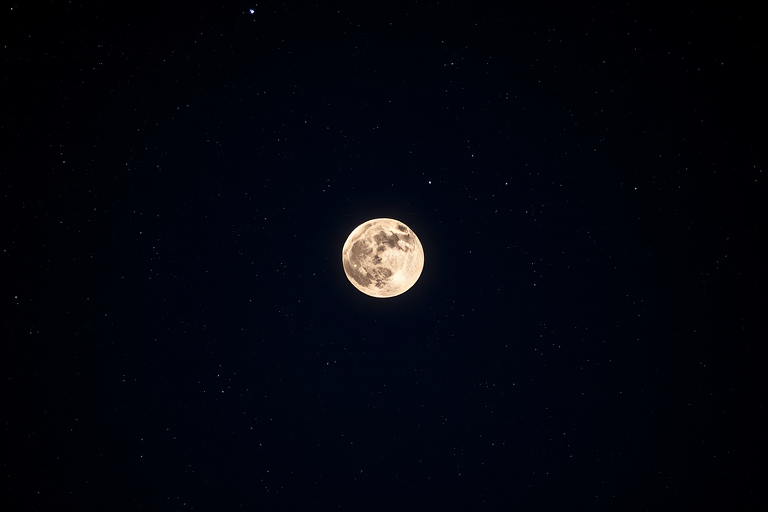 capture a high-resolution image of the full moon in a clear night sky with countless stars, using a DSLR camera, 300mm lens, f/8 aperture, ISO 100, and a shutter speed of 1/125 seconds, with a slight upward angle to showcase the moon against the starry background