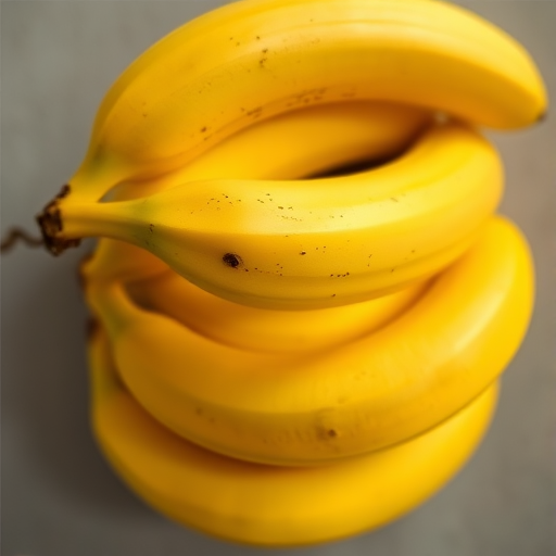 Create a high-resolution image of three ripe bananas clustered together, taken with a DSLR camera, 50mm lens, f/2.8 aperture, ISO 100, in natural light from a top-down view to emphasize texture and color vibrancy.