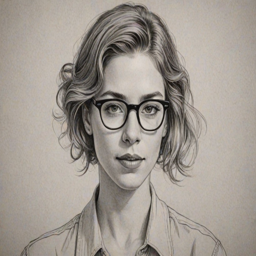 Comely Tessa Ferrer, pencil sketch, portrait of Splendid woman 1921s in glasses, hair style beatnik, outline, clear lines, fine lines, 8k