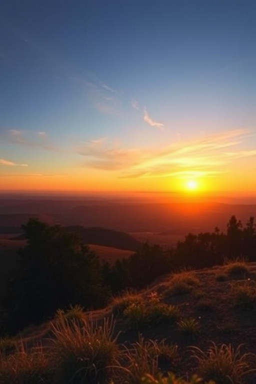 Create a high-resolution image of a tranquil landscape at sunset with a wide-angle view, using a DSLR camera with an aperture of f/8, ISO 100, and a shutter speed of 1/250s to enhance color and detail.