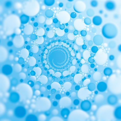 create a vibrant abstract spiral pattern with soft blue and white bubbles using a DSLR camera at f/8 aperture, 50mm lens, 1/100 sec shutter speed, ISO 200, with a slightly blurred background to enhance depth of field and emphasize the circular design