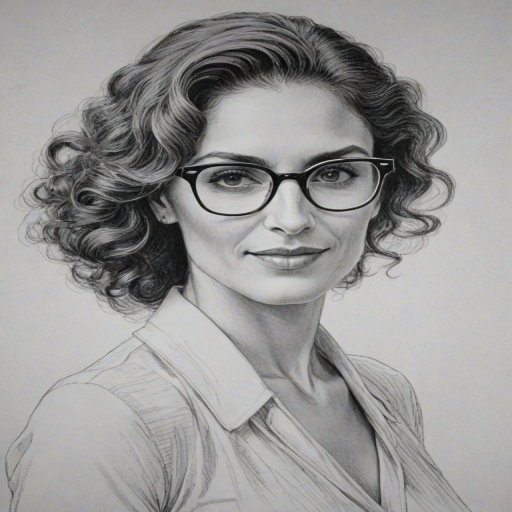 Exquisite Melina Kanakaredes, pencil sketch, portrait of Elegant woman 1970s in glasses, hair style beatnik, outline, clear lines, fine lines, 8k