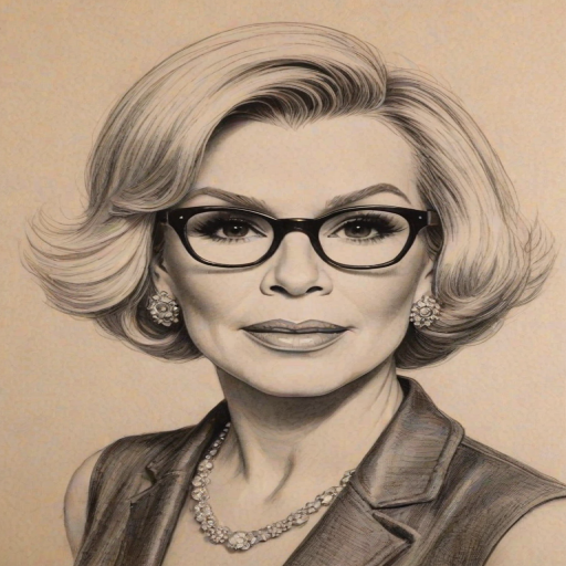 Alluring Joan Rivers, pencil sketch, portrait of Fetching woman 1929s in glasses, hair style beatnik, outline, clear lines, fine lines, 8k
