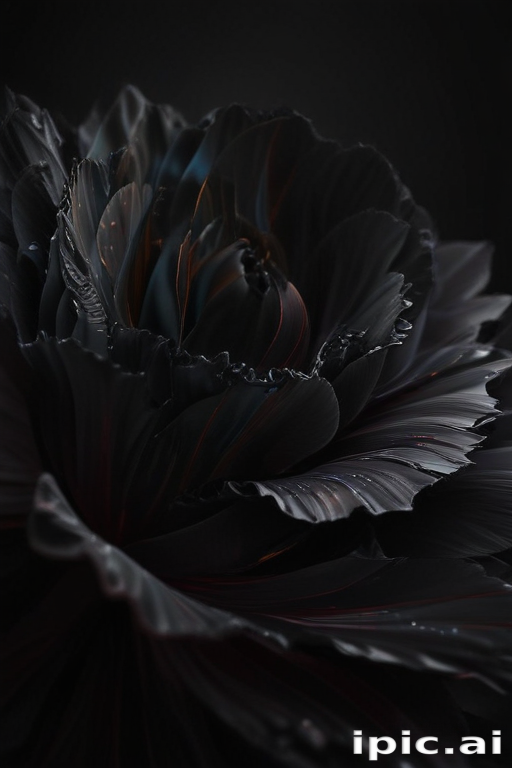 Elegant Dark Flower with Intricate Petals and Subtle Glimmers of Light