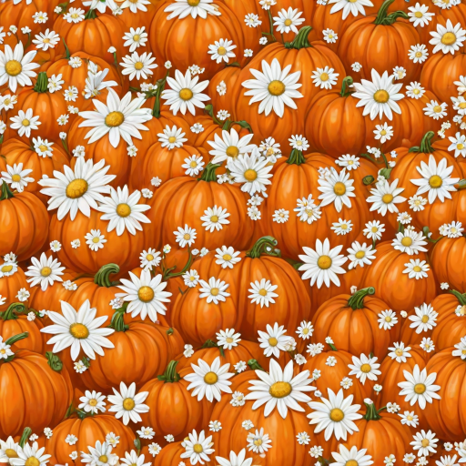 a whimsical orange pumpkin with white daises pattern covering the pumpkin. Solid white background sublimation vector 3000dpi 32k
