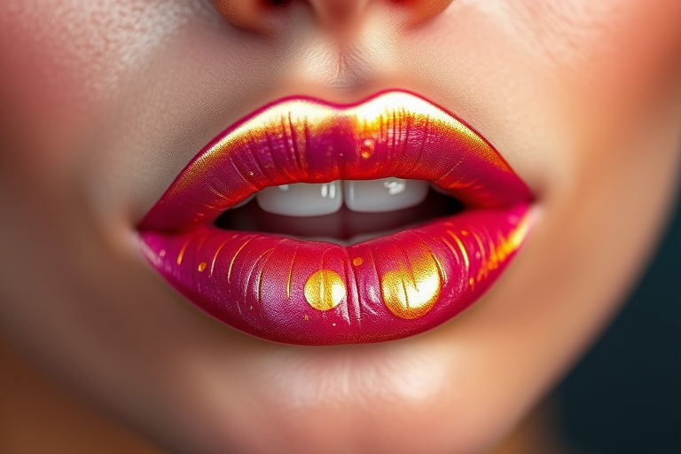 Duochrome "Galactic Glow" lip topper shifting from pink to gold, designed to add dimension and transform any lip color underneath