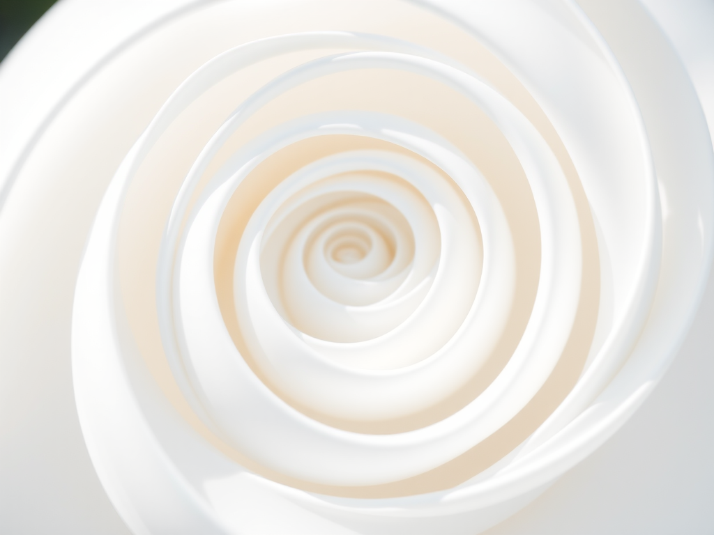 Create a high-resolution image of a smooth, flowing white spiral with a soft, gradient effect, using a Canon EOS R5 camera, 50mm lens, f/1.8 aperture, ISO 100, using a shallow depth of field and natural lighting to enhance texture and depth.