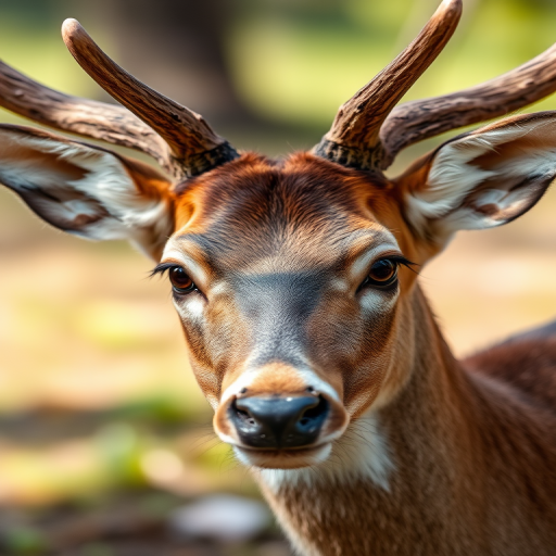 Capture a close-up of a deer with antlers in a natural setting, using a Canon EOS 5D Mark IV with a 50mm lens, aperture f/1.8, ISO 100, shutter speed 1/200s, natural lighting, shallow depth of field for improved focus on the deer.