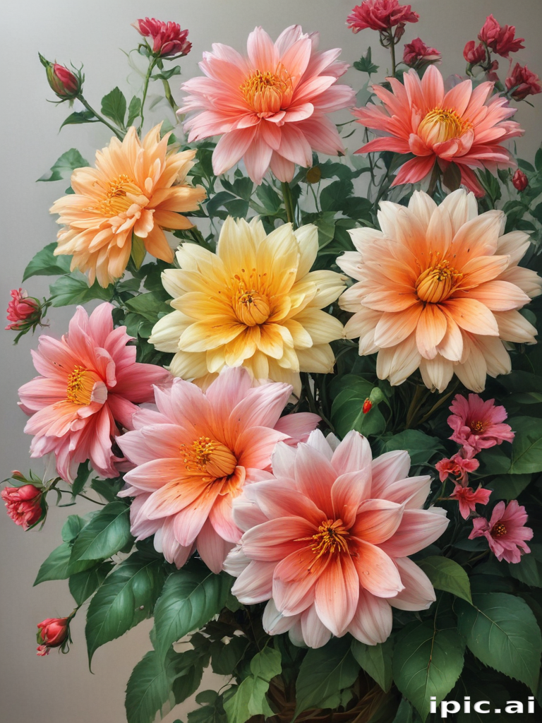 Vibrant Floral Arrangement Featuring Large Blossoms in Soft Pastel Colors