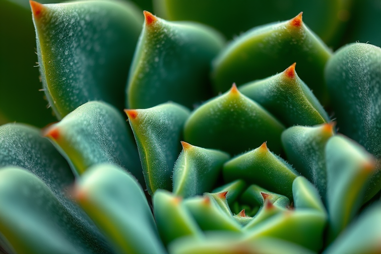 Close-up of textured succulent leaves showcasing vibrant greens, shallow depth of field, f/2.8 aperture, ISO 100, 50mm macro lens, natural light, DSLR camera, slight vignette for focus enhancement.