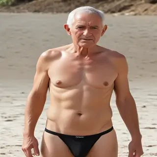 shirtless old man
