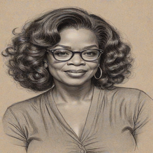 Beauteous Oprah Winfrey, pencil sketch, portrait of Radiant woman 1932s in glasses, hair style beatnik, outline, clear lines, fine lines, 8k