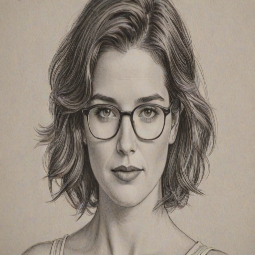 Appealing Cobie Smulders, pencil sketch, portrait of Enticing woman 1932s in glasses, hair style beatnik, outline, clear lines, fine lines, 8k