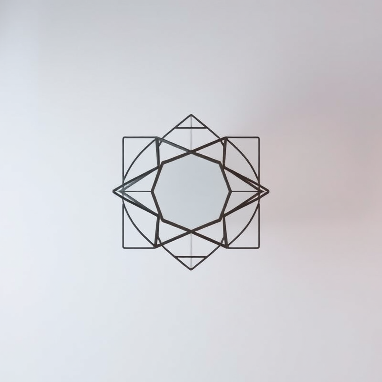 Create a high-resolution image of a stylized geometric shape against a solid background using a DSLR camera with a 50mm lens, aperture set to f/2.8, ISO 100, in a soft, diffused lighting style, capturing from a frontal view.