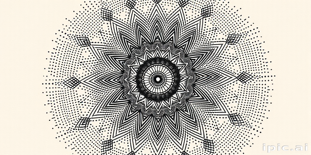 Dotwork mandala tattoo with intricate geometric patterns radiating from a central point, utilizing thousands of tiny dots to create gradients and intricate details for a mesmerizing optical illusion effect
